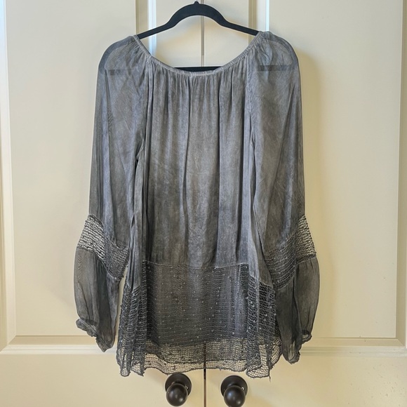 NWT Tempo Paris boho gray lace details tunic blouse size XL - Picture 2 of 11